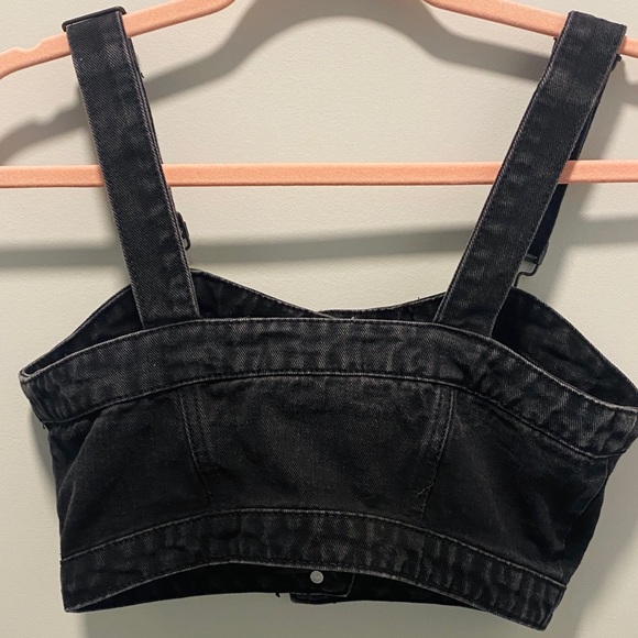 Cute Black Denim Overalls Crop Top with Adjustable Straps! (NWOT) - Picture 3 of 4